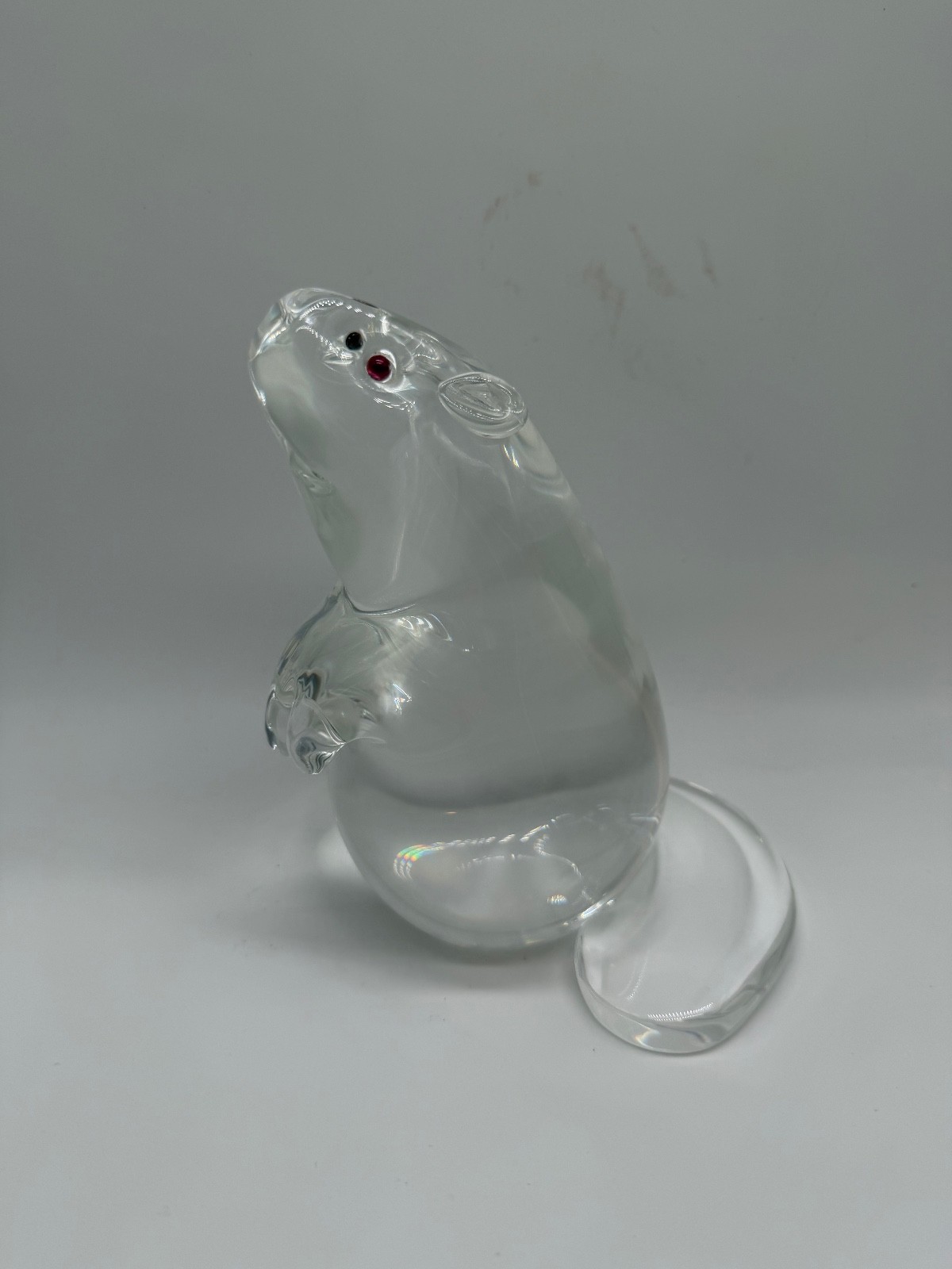 Steuben Signed Crystal Lloyd Atkins Design Large Standing Beaver Figurine