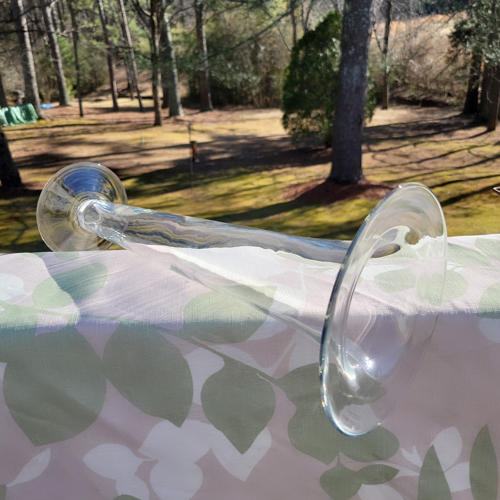 MCM Blenko Crystal Large Flared Clear Blown Art Glass Footed 15.75″ TRUMPET VASE