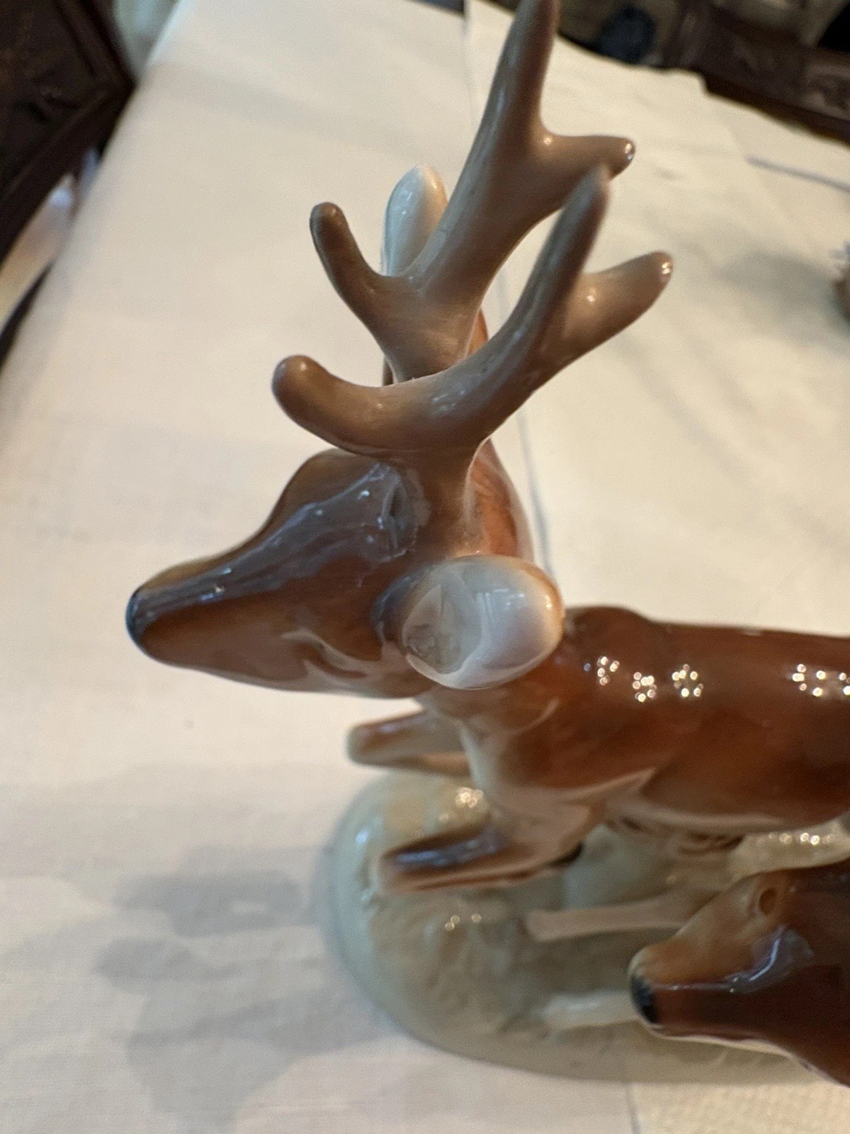 Vintage ROYAL DUX Leaping Deer Figurine, Made in Czechoslovakia, Ear Repaired