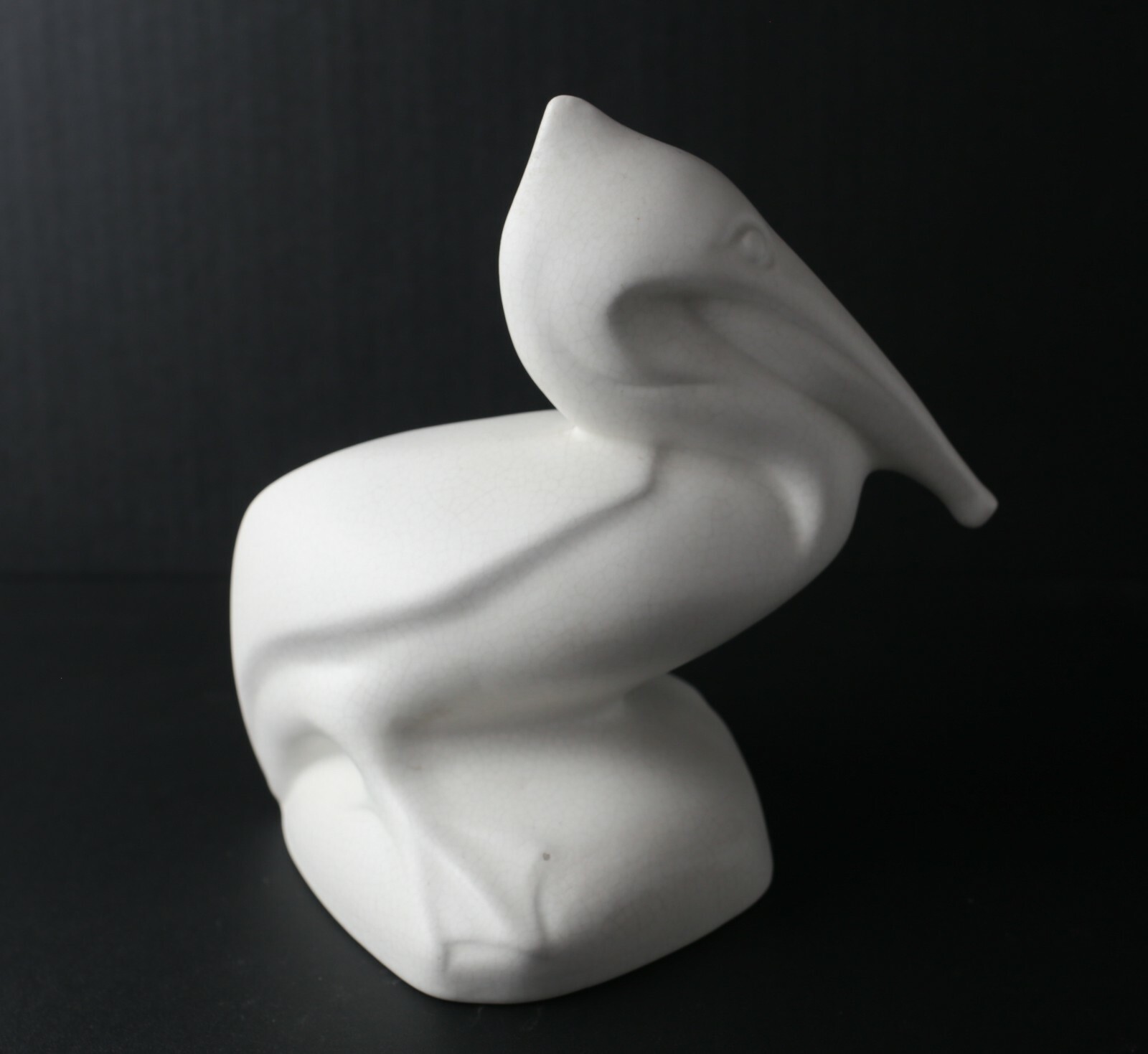 Gouda Pottery White Pelican Figurine, crackle finish, matte or satin finish