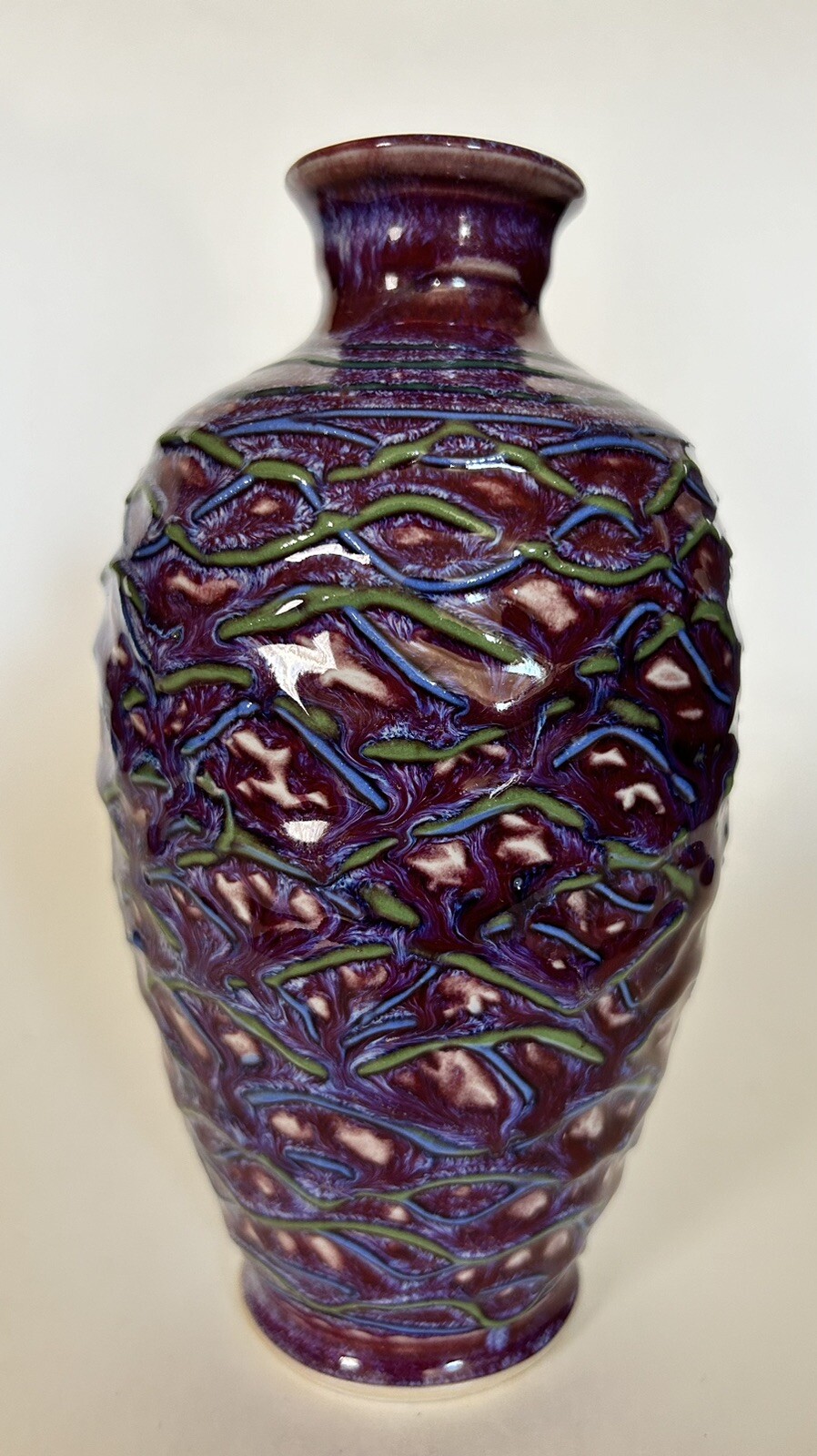 Asian Modern Studio Flambé Glaze Vase -7”H