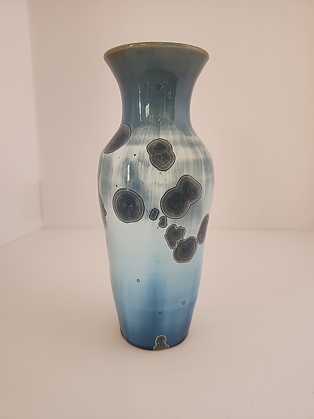 Montana 7.25″T Studio Art Pottery Vase Blue Crystalline Glaze Signed RW 2020