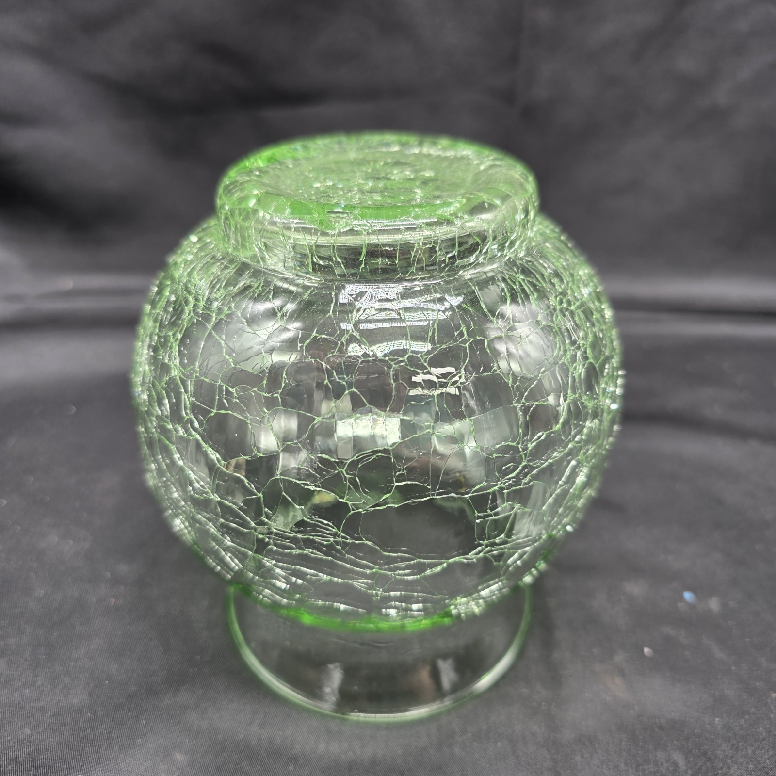 Vintage Depression Green Crackle Glass Fish Bowl Vase 5 Inch