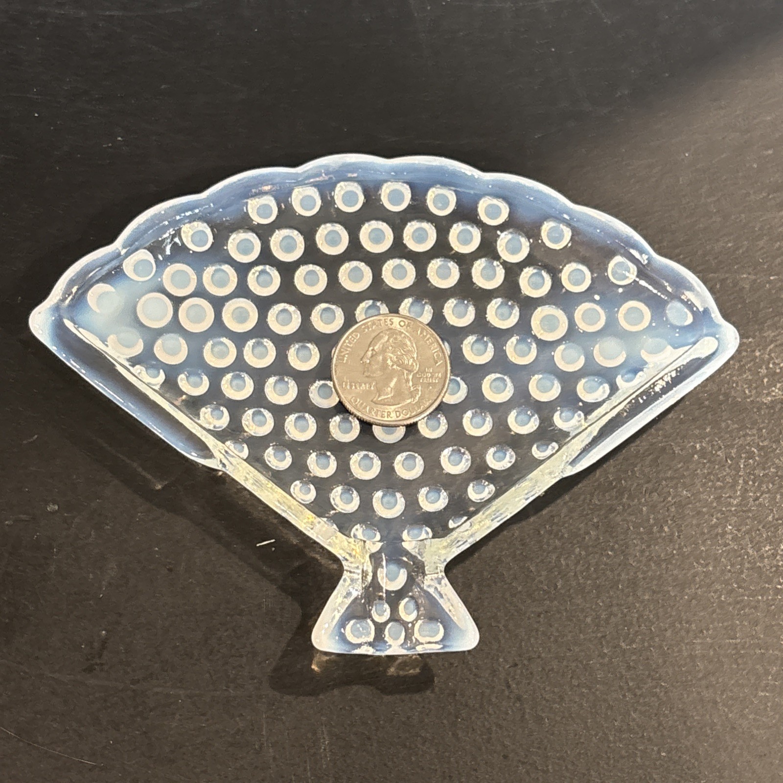 Small Fenton French Opalescent Hobnail Fan Ashtray Trinket Dish Tray 5 1/2″ x 4″