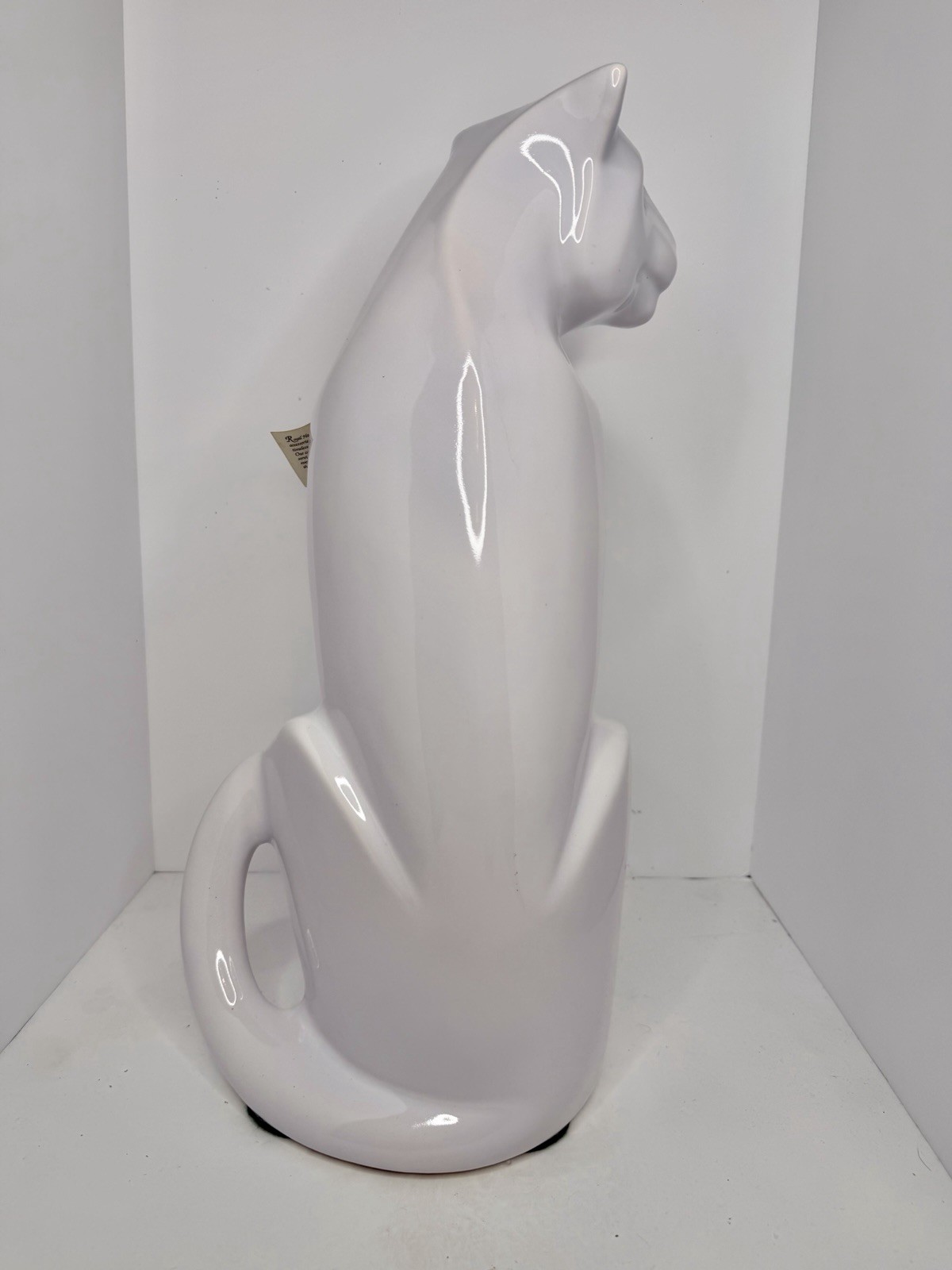 Vintage MCM Haeger White 21” Sitting Cat Sculpture Art Pottery W/label And Tag