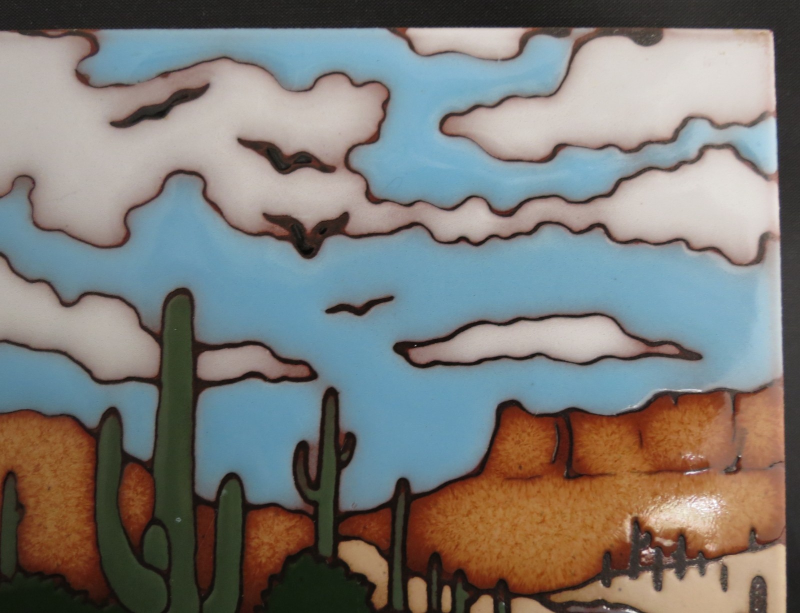 Vintage Earthtones Southwest Desert Scene Ceramic Tile Trivet 6×6″ Signed 1990
