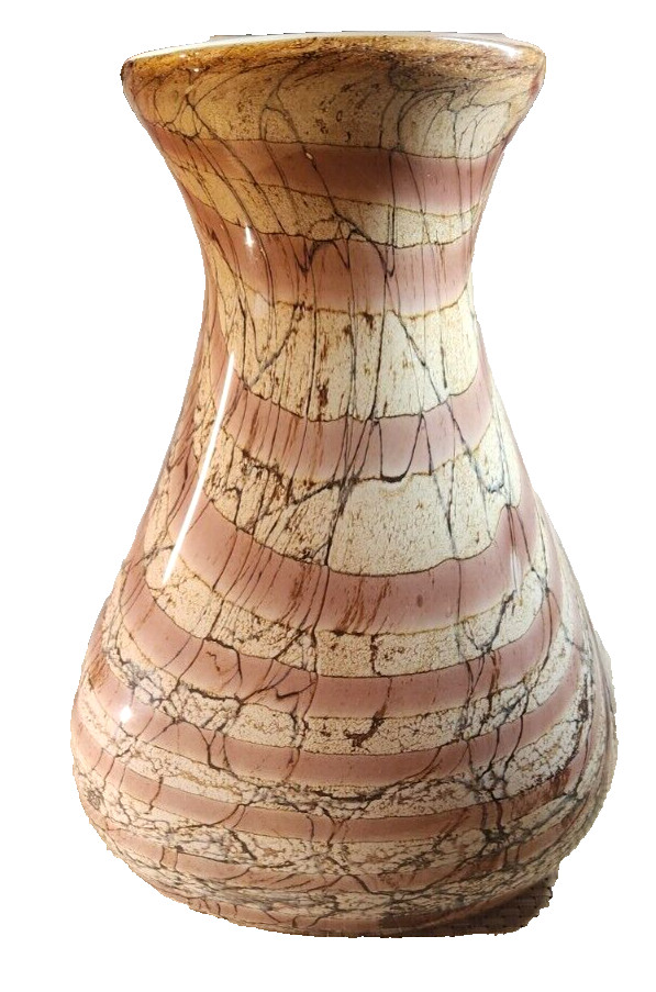 Jozefina Krosno Large Heavy Vase 12″ Poland Tall Pink Marble Art Glass Vintage