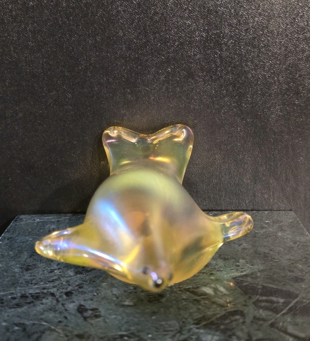 Orient and Flume Uranium Seal Signed Art Glass Paperweight Yellow