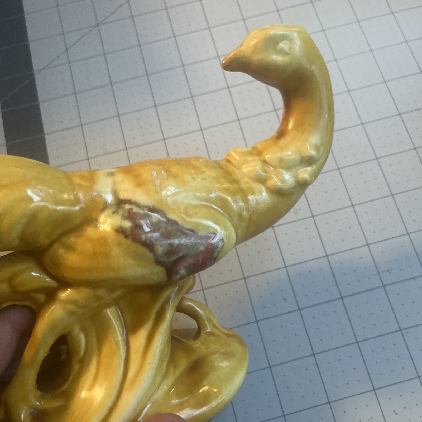 Vintage Pheasant Mustard Dandelion Yellow Orange Ceramic Figurine Art Pottery