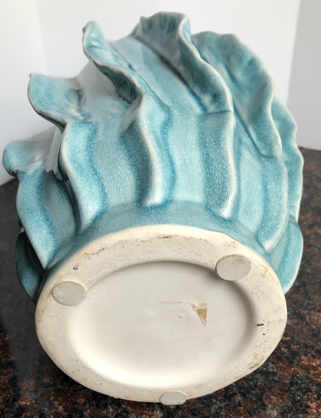 16” Merope Medium Handmade Folk Art Vase Teal Blue Mist Color Crackle Style