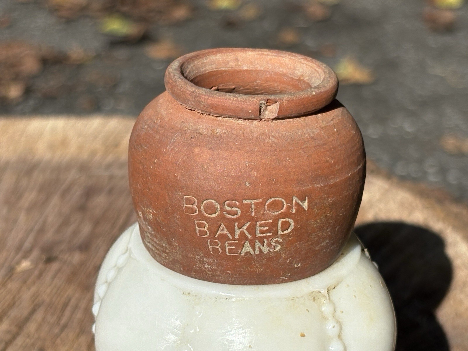 BOSTON BAKED BEANS ANTIQUE CROCK 1890s RED WARE PRIVY DUG NEW JERSEY CUTE