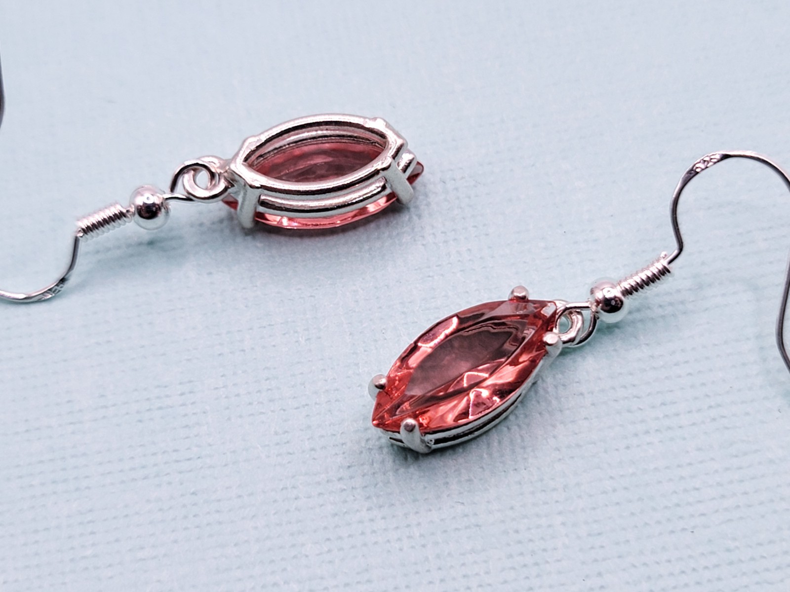 Sterling Pink Uranium Glass Earrings Dangle Marquise 925 Silver