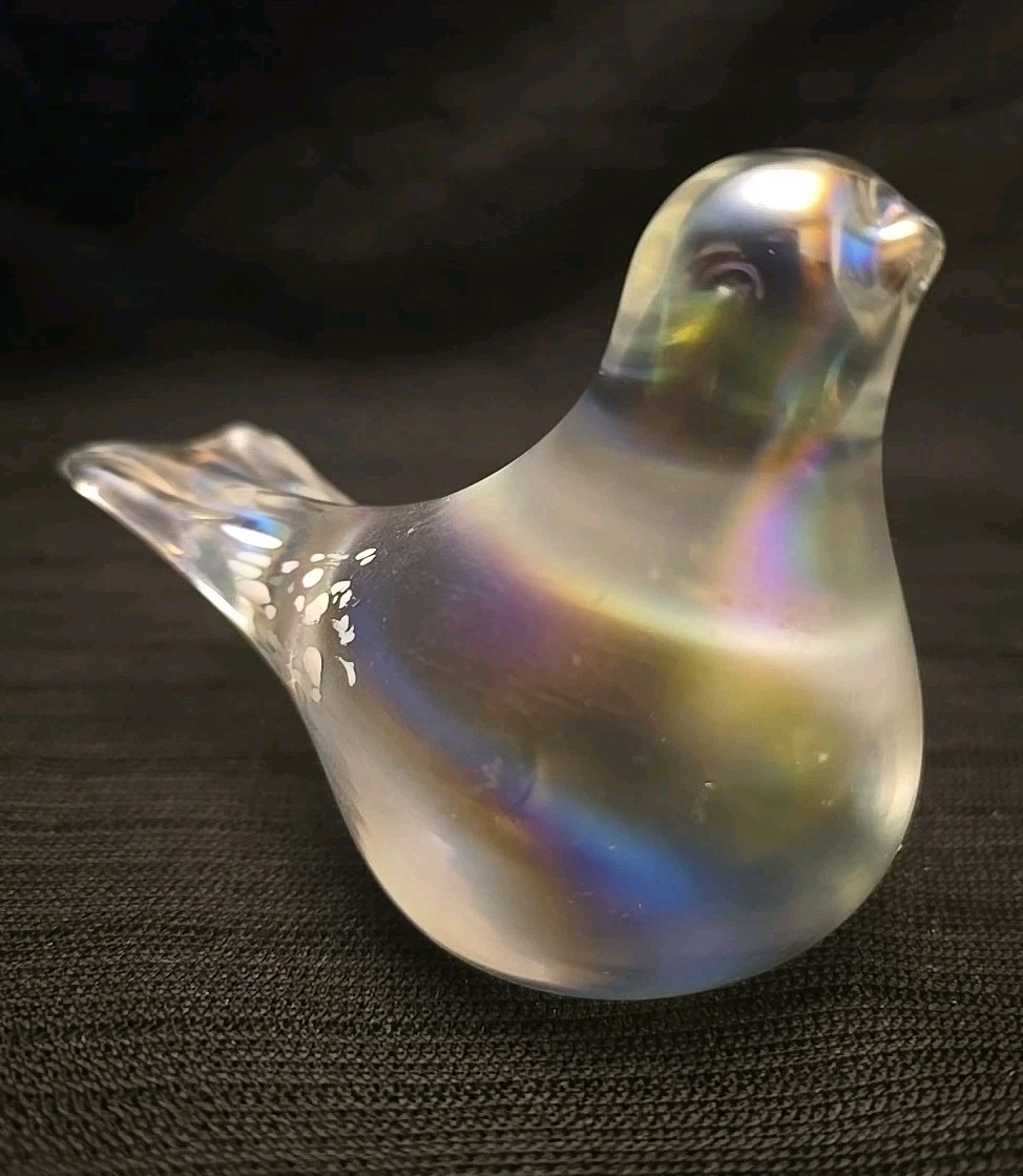 Silvestri Blown Glass Bird Dove Figurine Iridescent Opalescent Paperweight