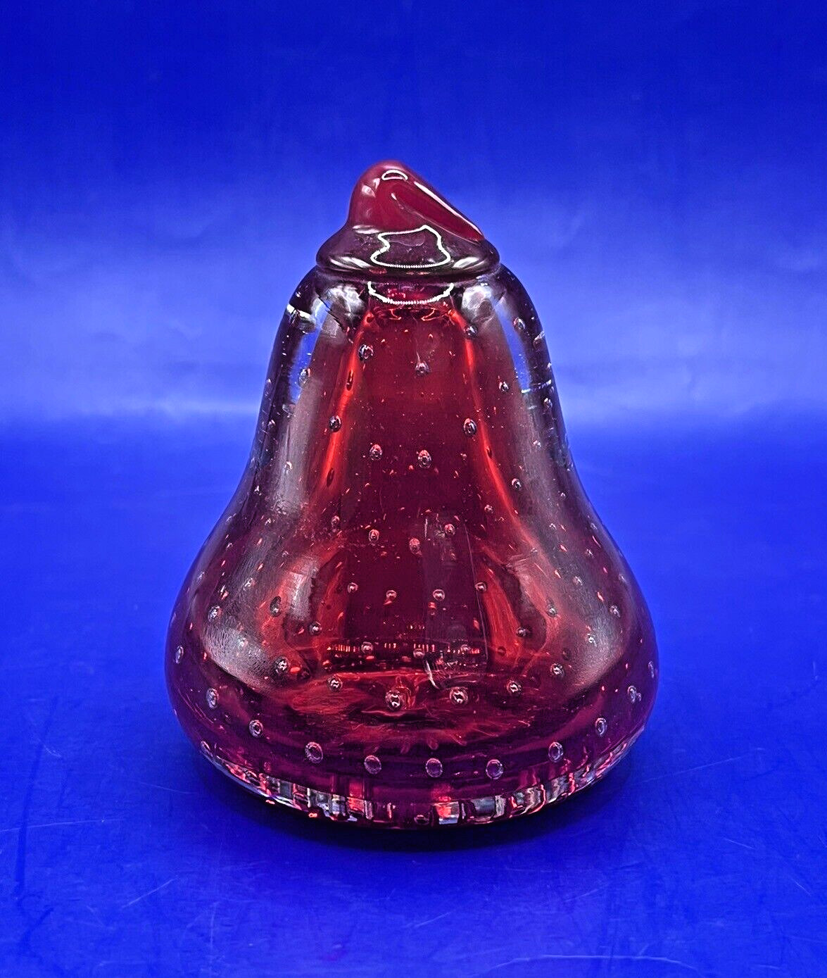 Glass Pear Fruit Controlled Bubble Bulicante Paperweight West Germany Cadmium