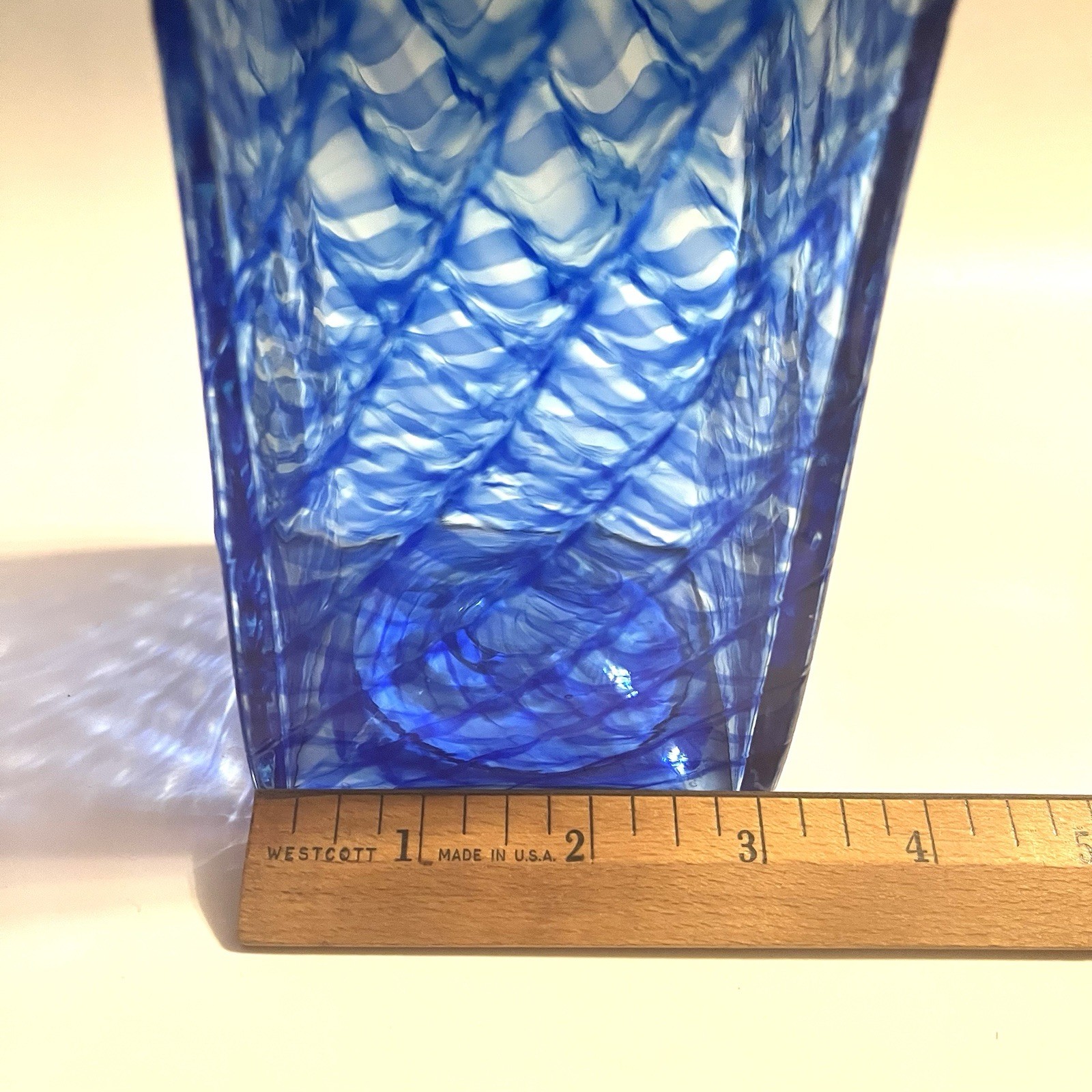 Zellique Joseph Morel JM Blue Waves Hand Blown Art Glass Vase 8″ Signed 1996