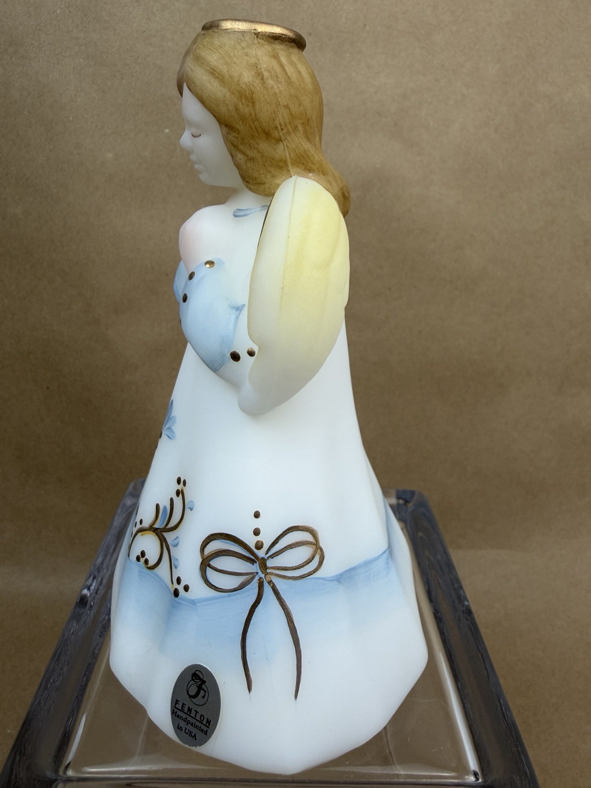 Vintage Fenton Glass Angel 6.5” Hand Painted Floral Signed Numbered