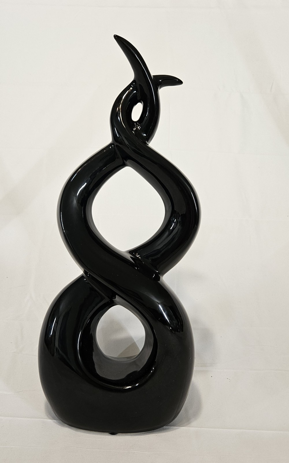 Modern Black Glass Decorative Interlocking 16″ Tall Sculpture Glossy Finish MINT