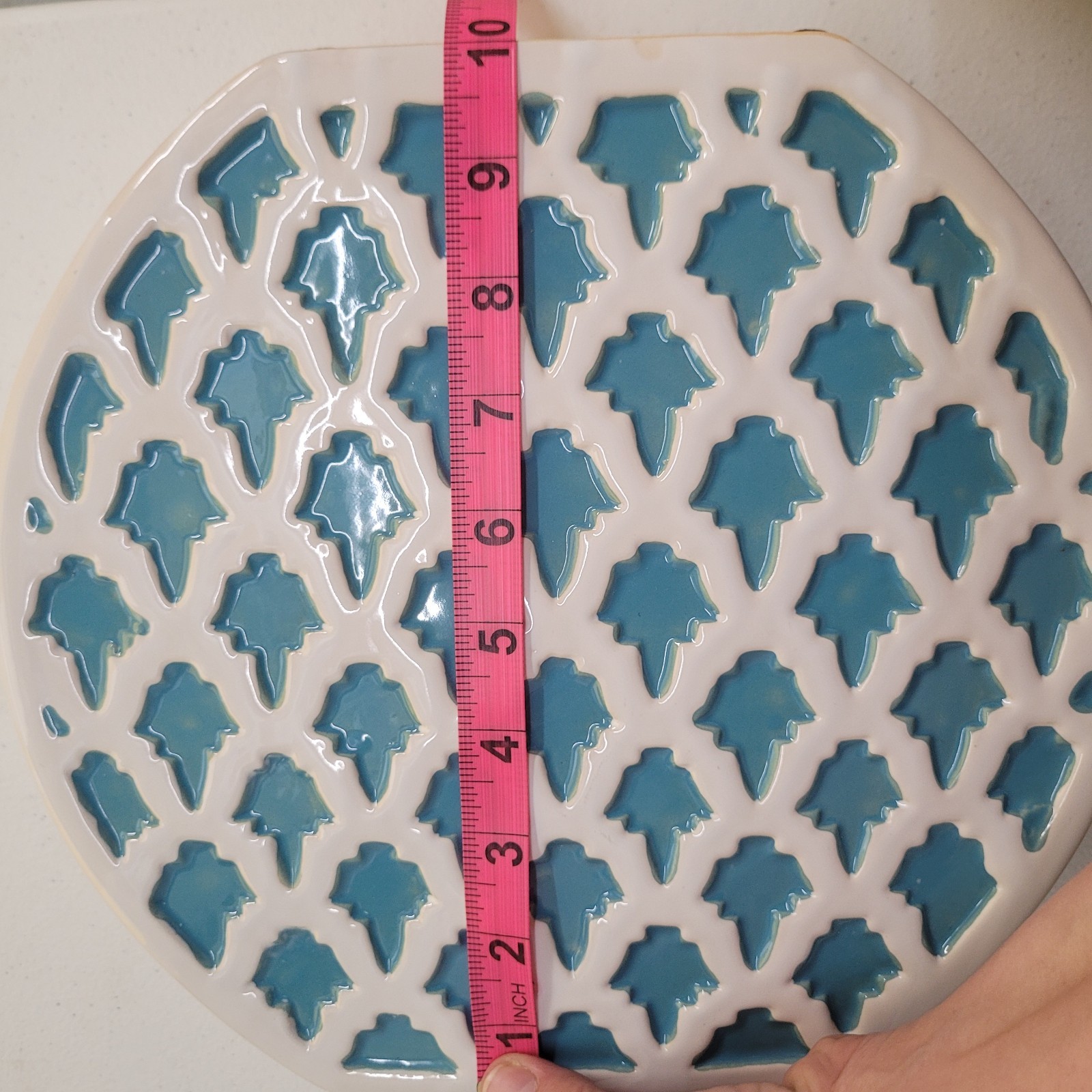 Teal Blue And White Ceramic Vase Textured Pattern Glossy Decorative 10.5″x10″