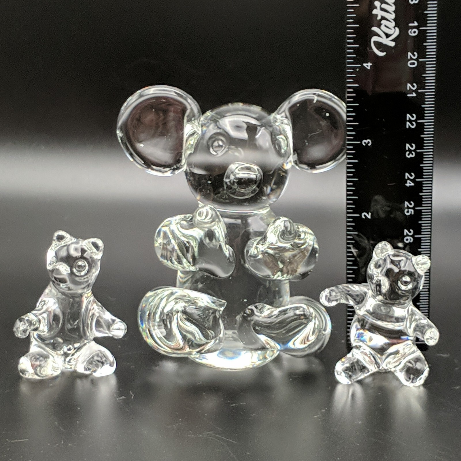 Clear Art Glass Koala Bears Mother & 2 Babies Children Figurines Set of 3