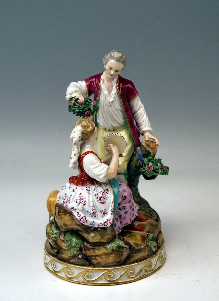Meissen Gardeners Couple Figure Rococo Porcelain D86 19.5 CM Signed