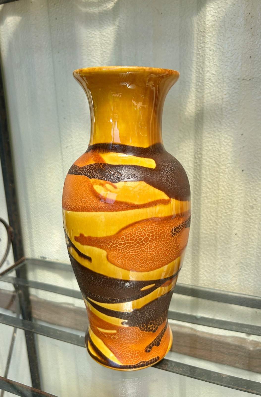 ROYAL HAEGER EARTH WRAP Vase Lava Crackle Brown Tan Rust 10”