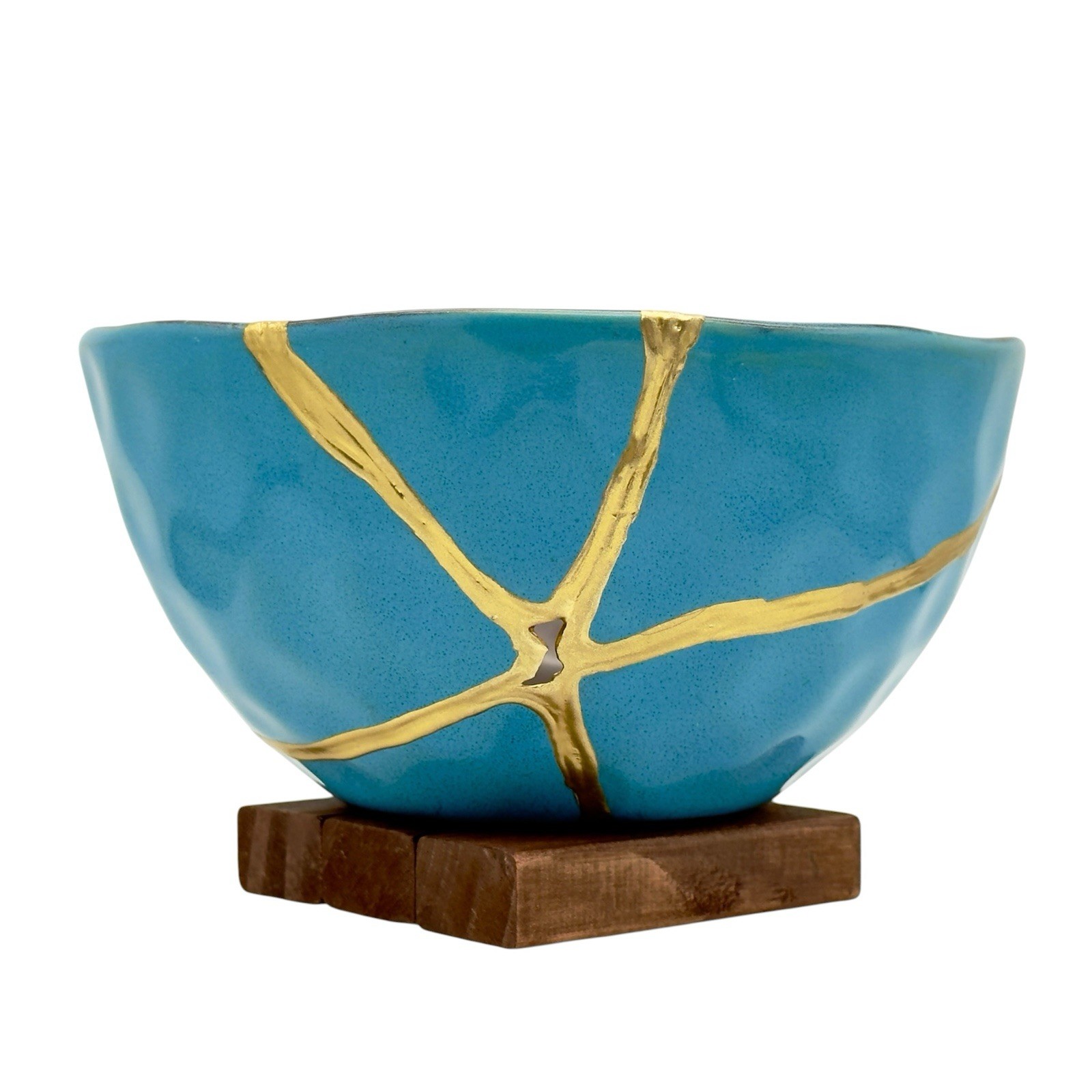 Kintsugi Bowl Honeycomb Blue And Brown Gold Crack Art Personal Growth Gift