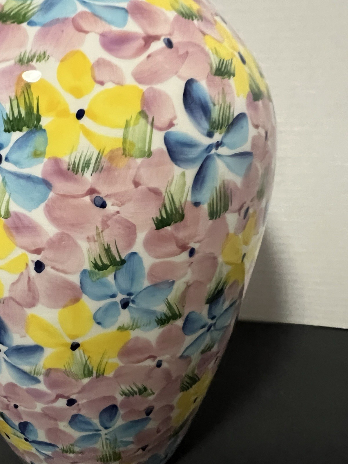 Vintage Italian Pottery Vase Pastel Blue Pink Yellow Floral Centerpiece 11.5”H_