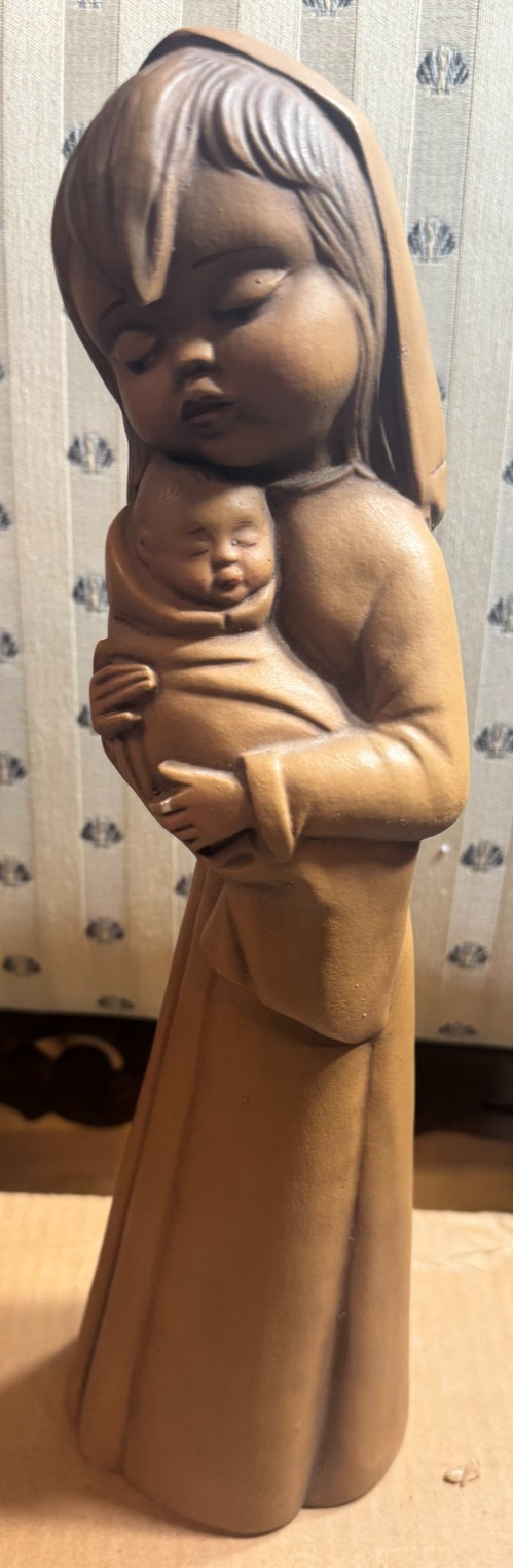 Vintage Pieta Co 94 Madonna & Child Ceramic Figurine Terracotta Style 13″