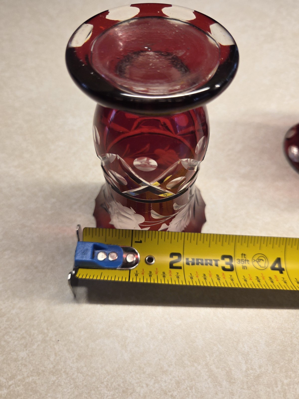 Vintage Bohemian Ruby Red Cut to Clear Crystal Bud Vases Hand Blown Egermann…