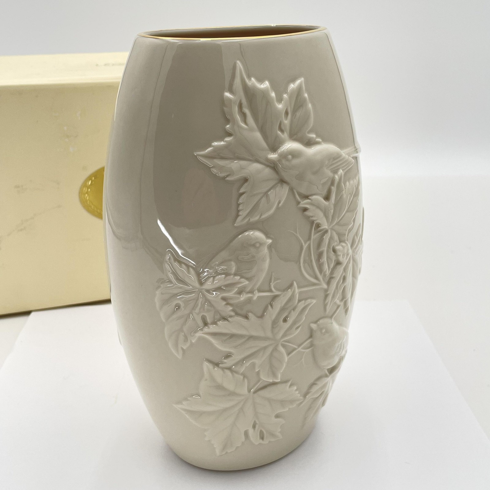 Lenox Fall Seasonal Vase Chickadees Maple Tree Legacy Edition Made USA Porcelain