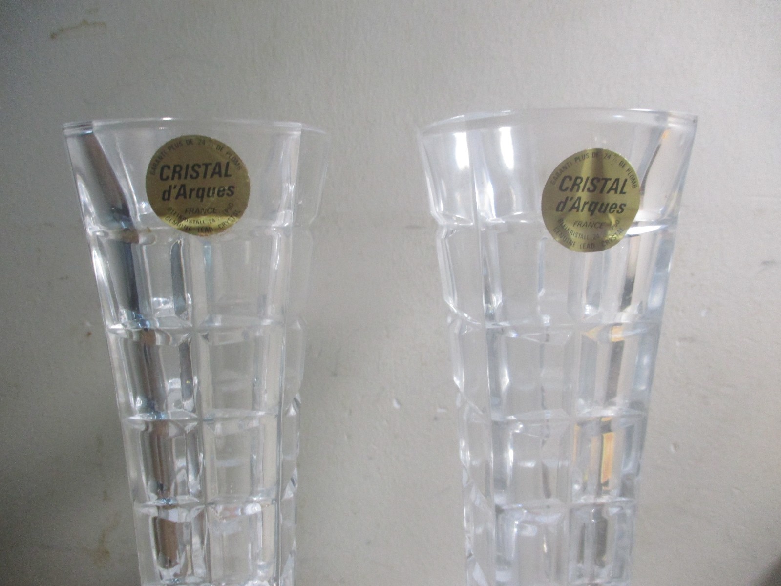 2 Cristal d’Arques 24% genuine lead crystal France 6 3/4″ tall glass