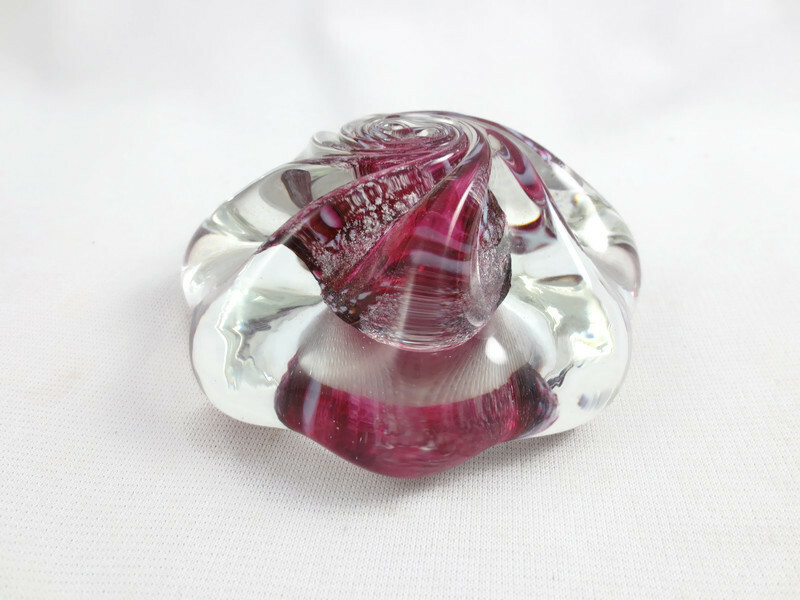 Thames Art Glass Studio Signed Paperweight Pink Swirl Ocean Sea Urchin Shell