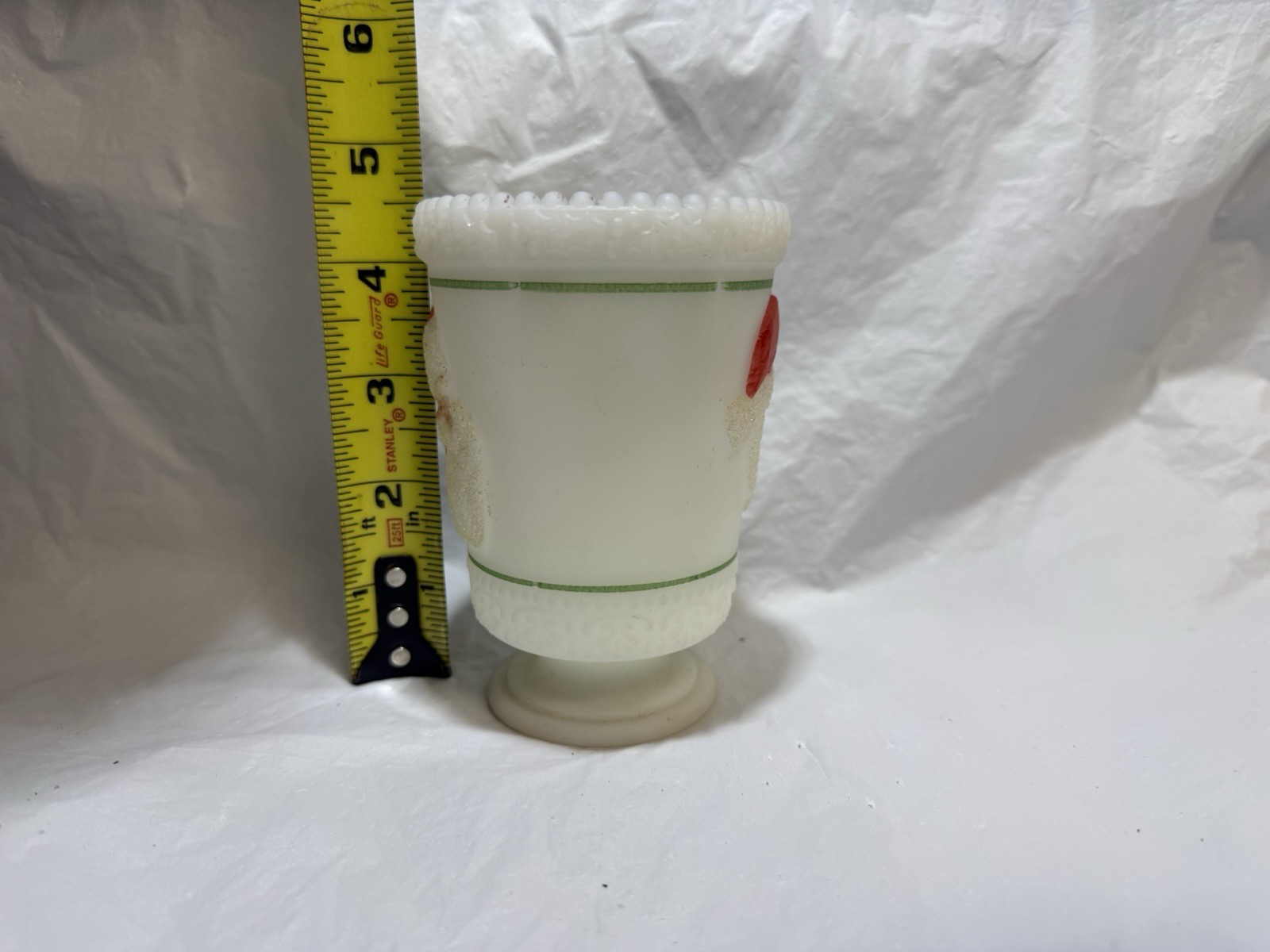 Vintage Fenton Hand Painted Matte Glass Santa Claus Candle Holder Cup Signed