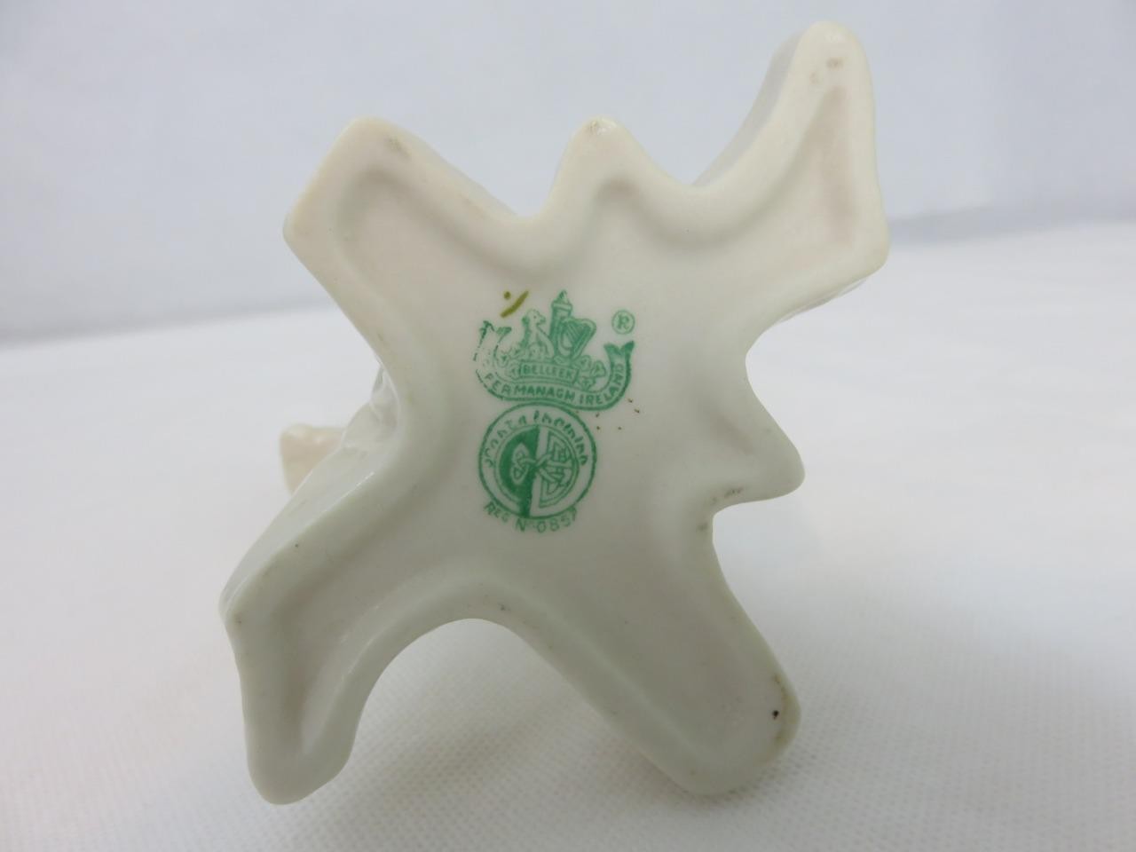 Belleek Shamrock Tree Trunk Vase 3-Bud Green Mark Ireland 6″