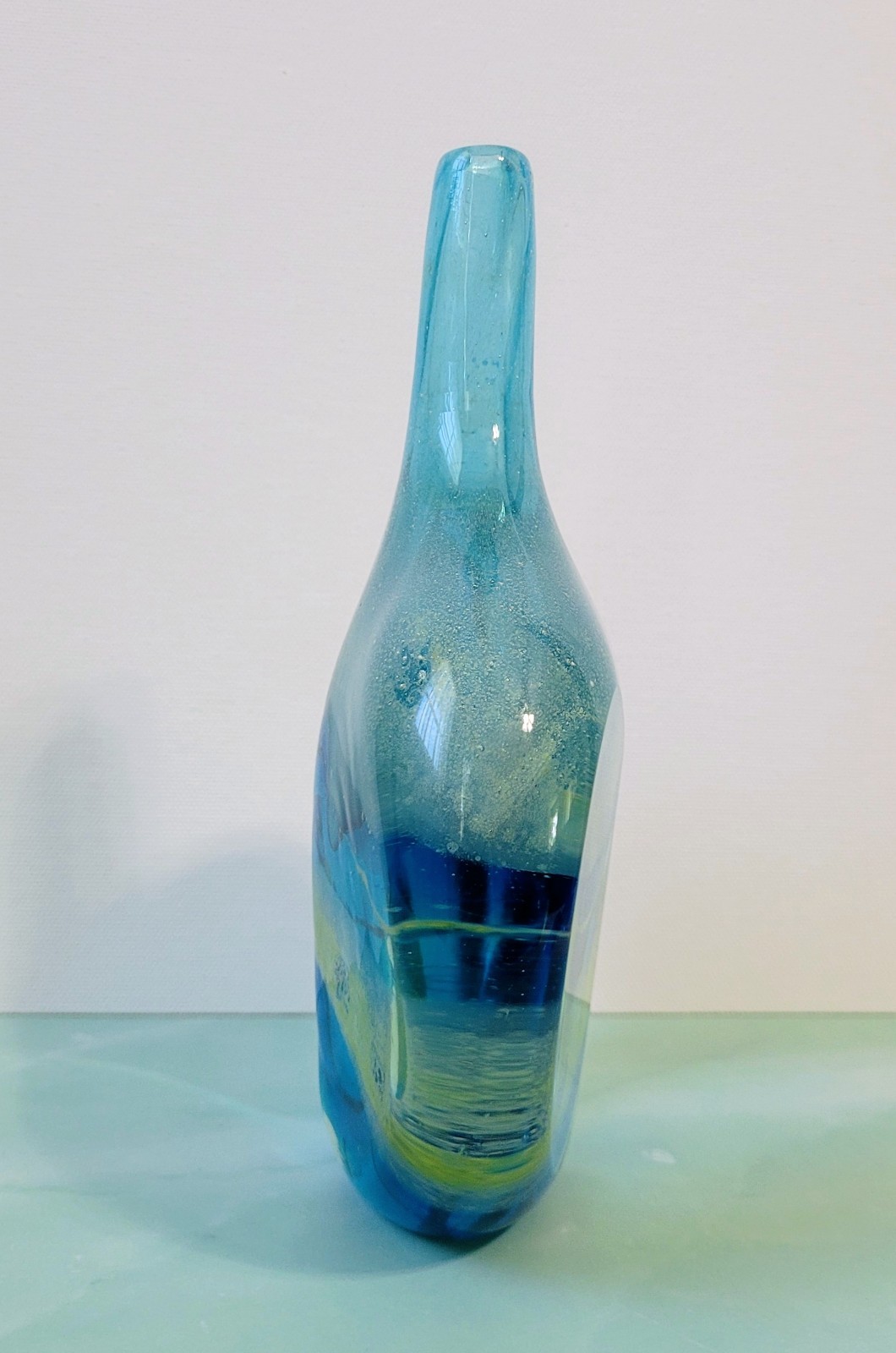 Stunning Vintage Mdina Studio Sand & Sea ‘Lollipop’ Art Glass Vase -Signed -7″H