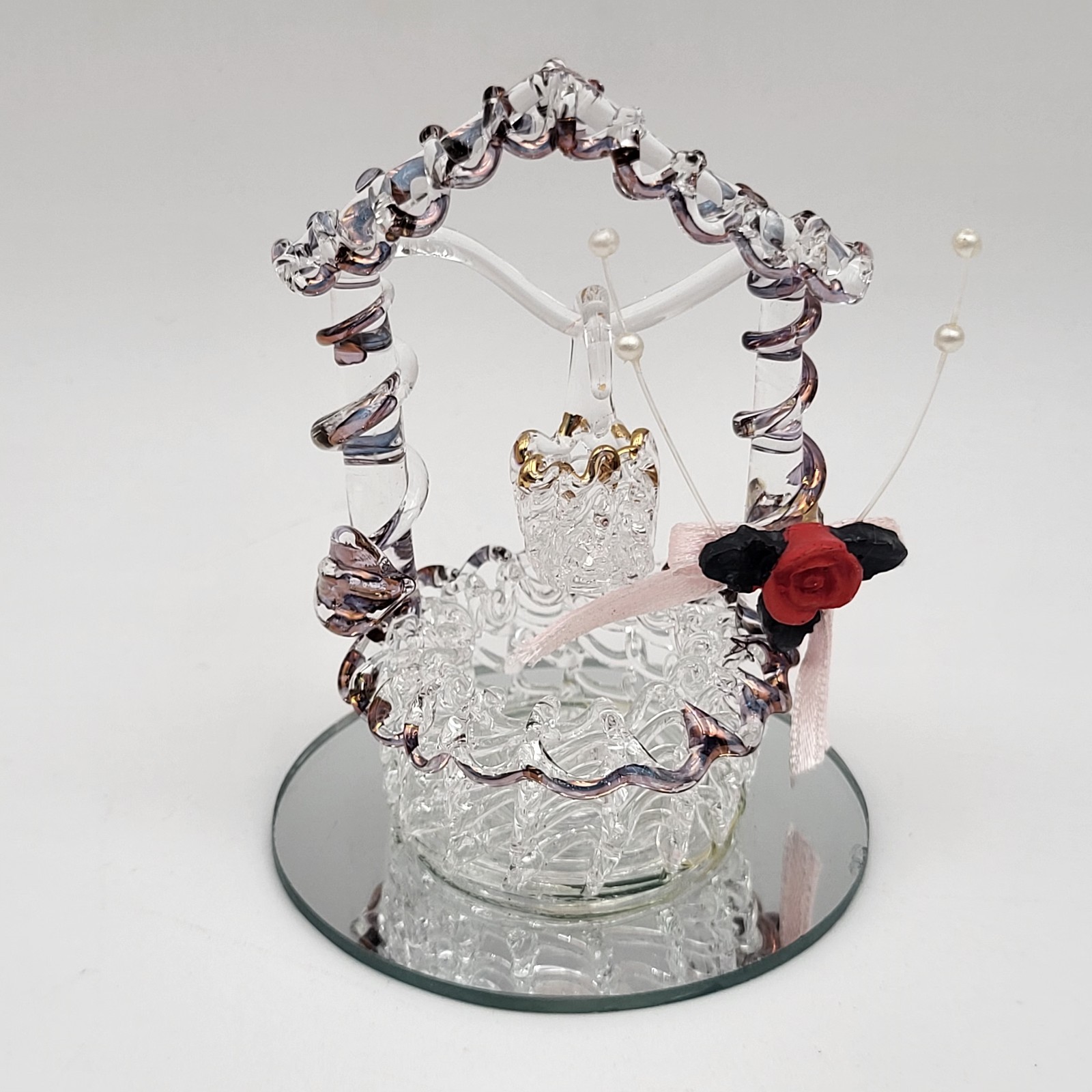 Vintage Clear Gold Trim Spun Glass Wishing Well on Mirror