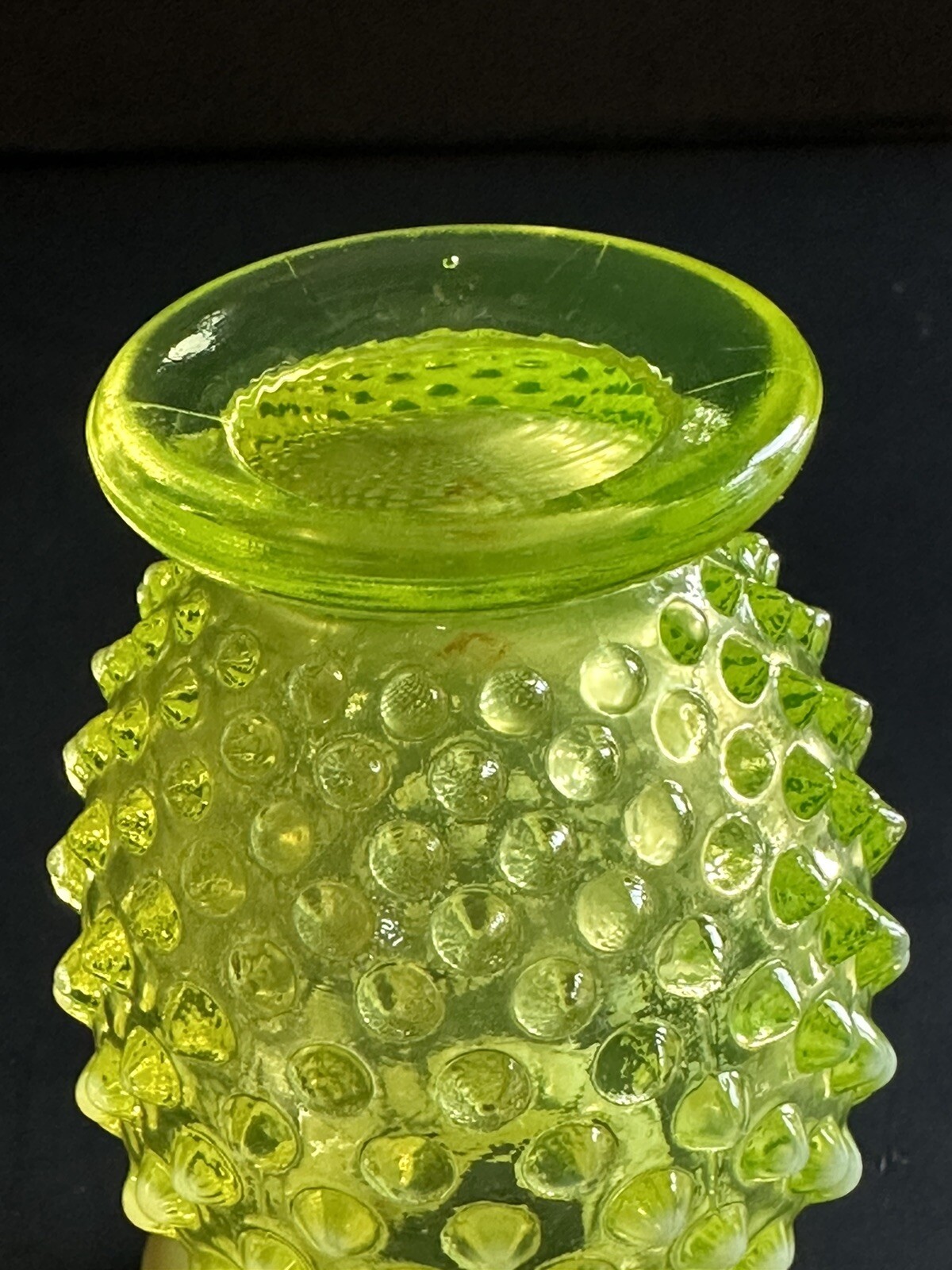 Fenton Vaseline Hobnail Topaz Opalescent Glass Flower Bud Vase 1940s Vtg #3855