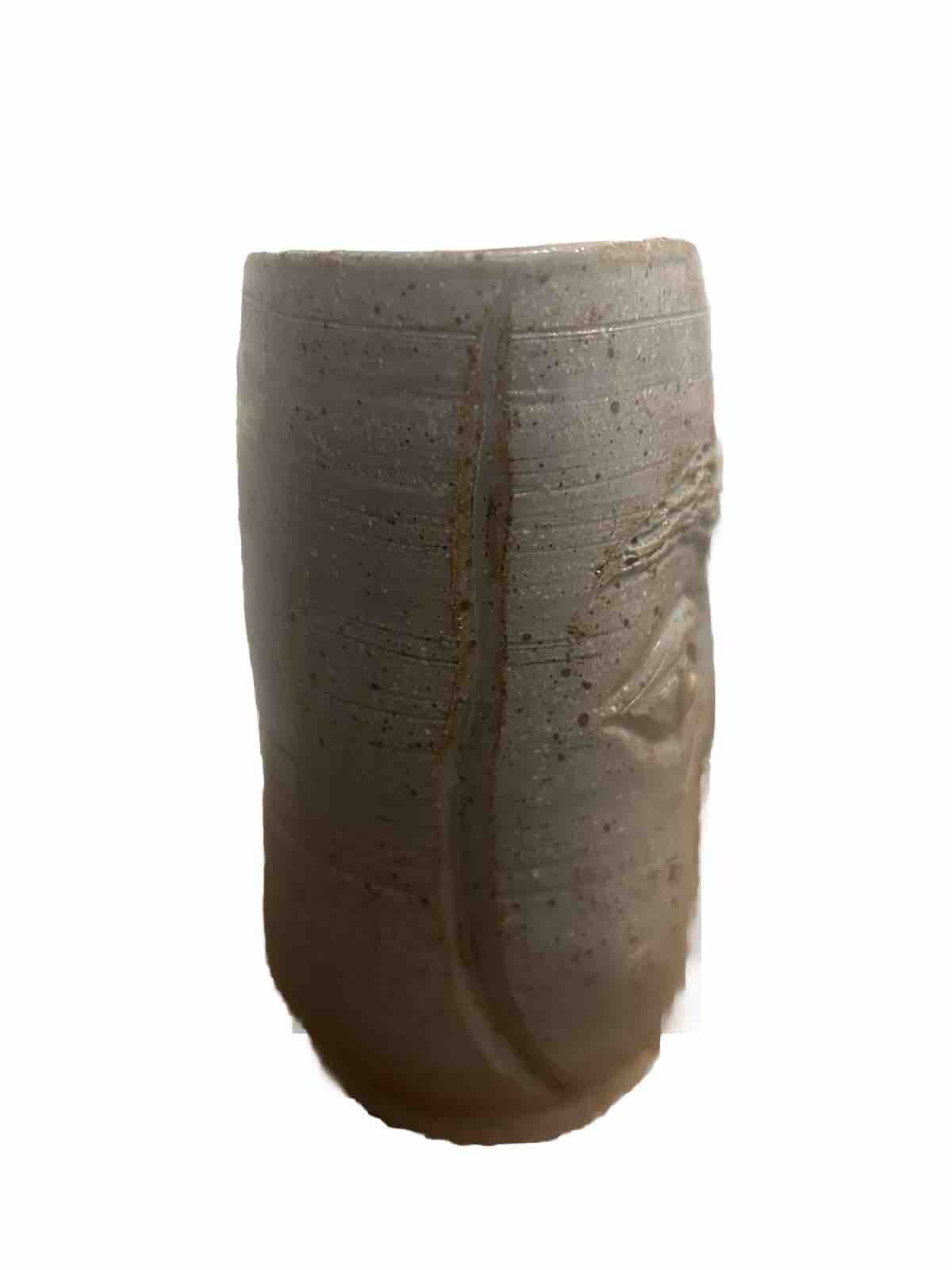Original Gray Face Pottery Vase Terracotta Signed MM 5 3/8”T 4.75”L
