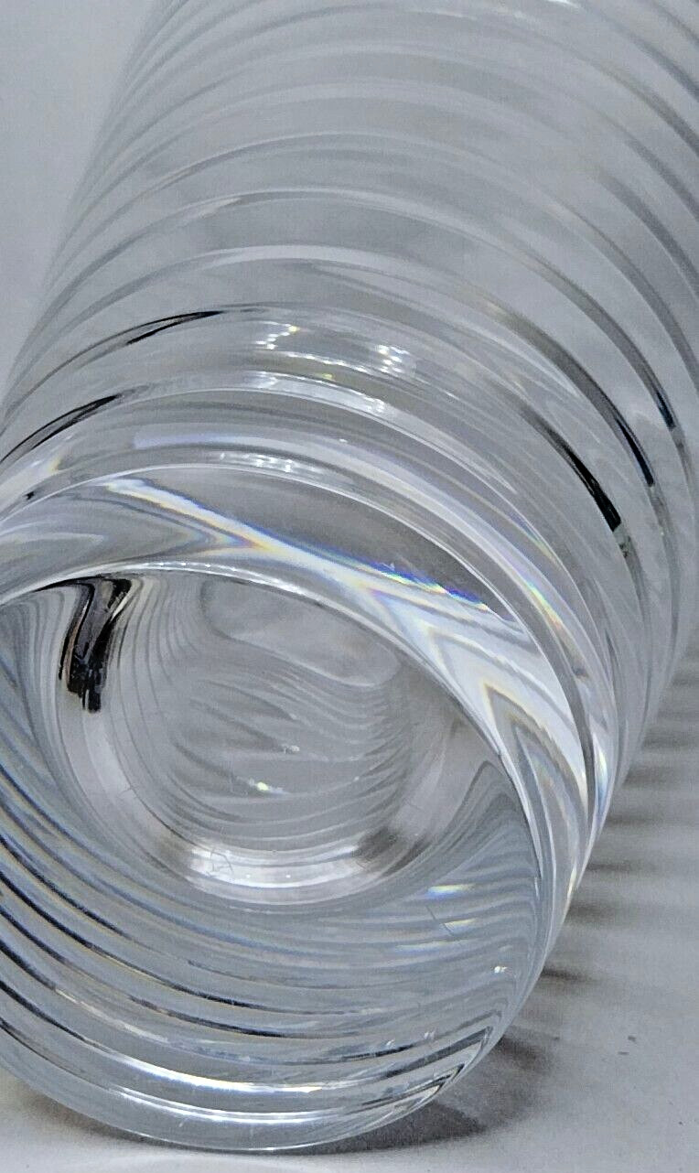 Modern Bevel Cut Block Style Ribbed 5Lb Crystal Glass 8.75″ Cylinder Vase Mint!!