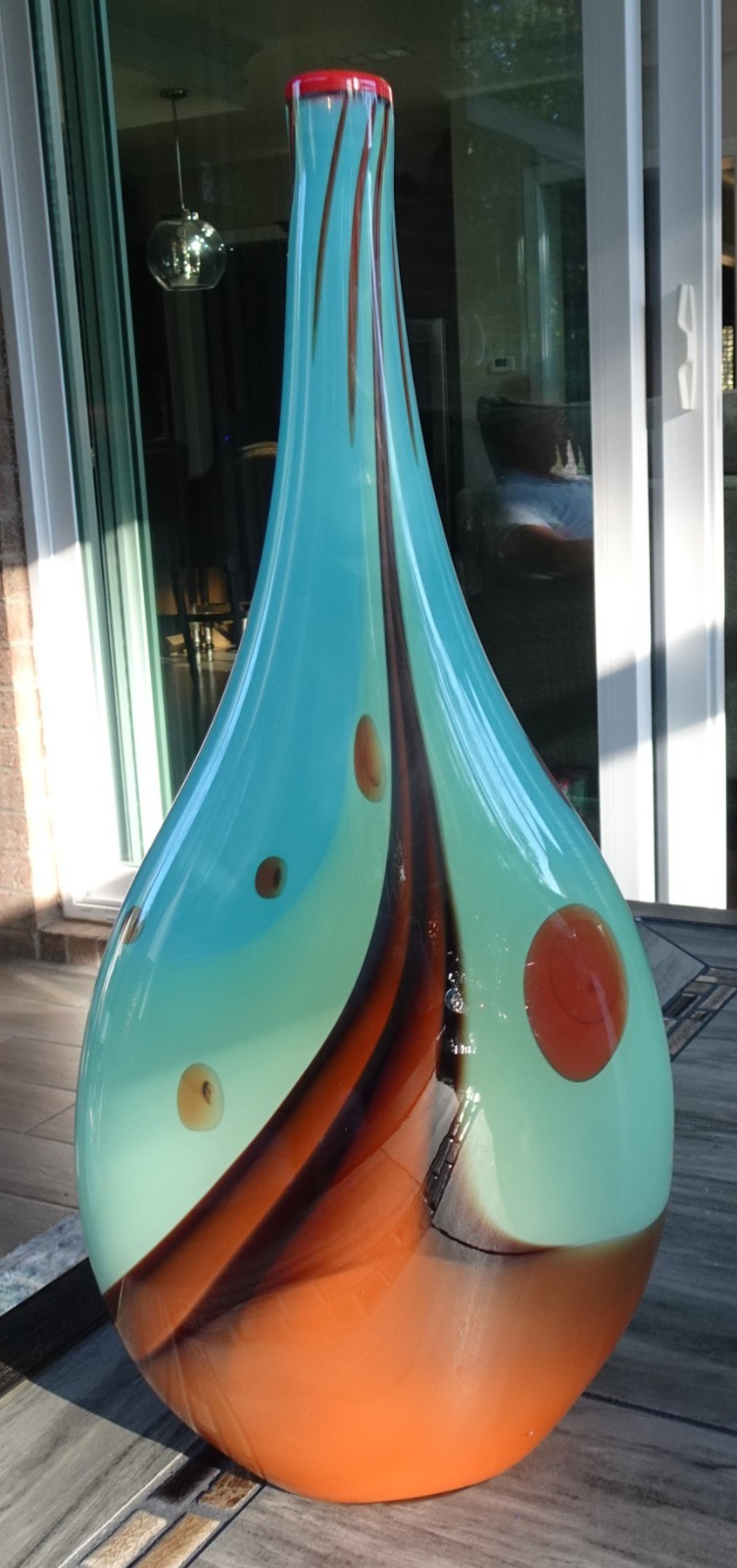 Signed 2011 Thomas Maras Studio Art Glass Horizon Life on Mars 14.5″ Vase Bottle