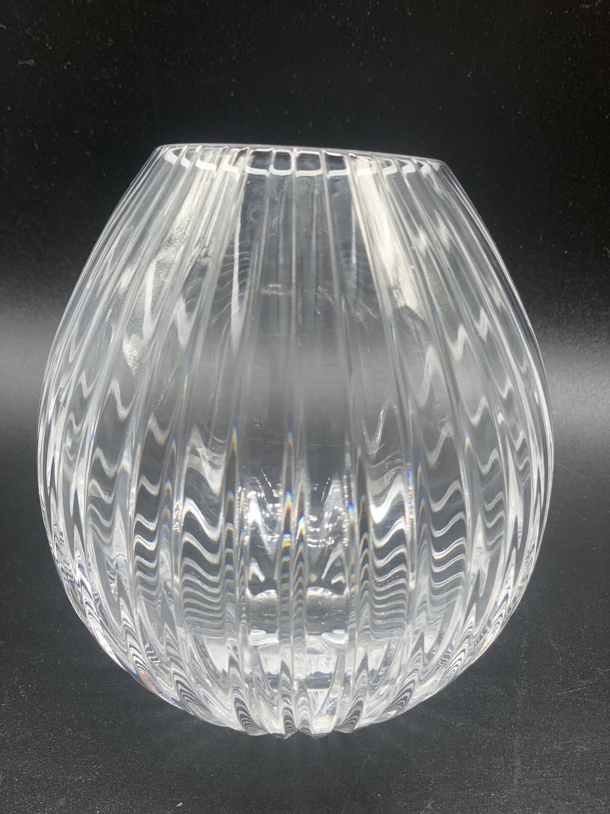 Atlantis Portugal Lead Crystal Slanted Vase Ribbed Cut Clear Art Glass Modernist