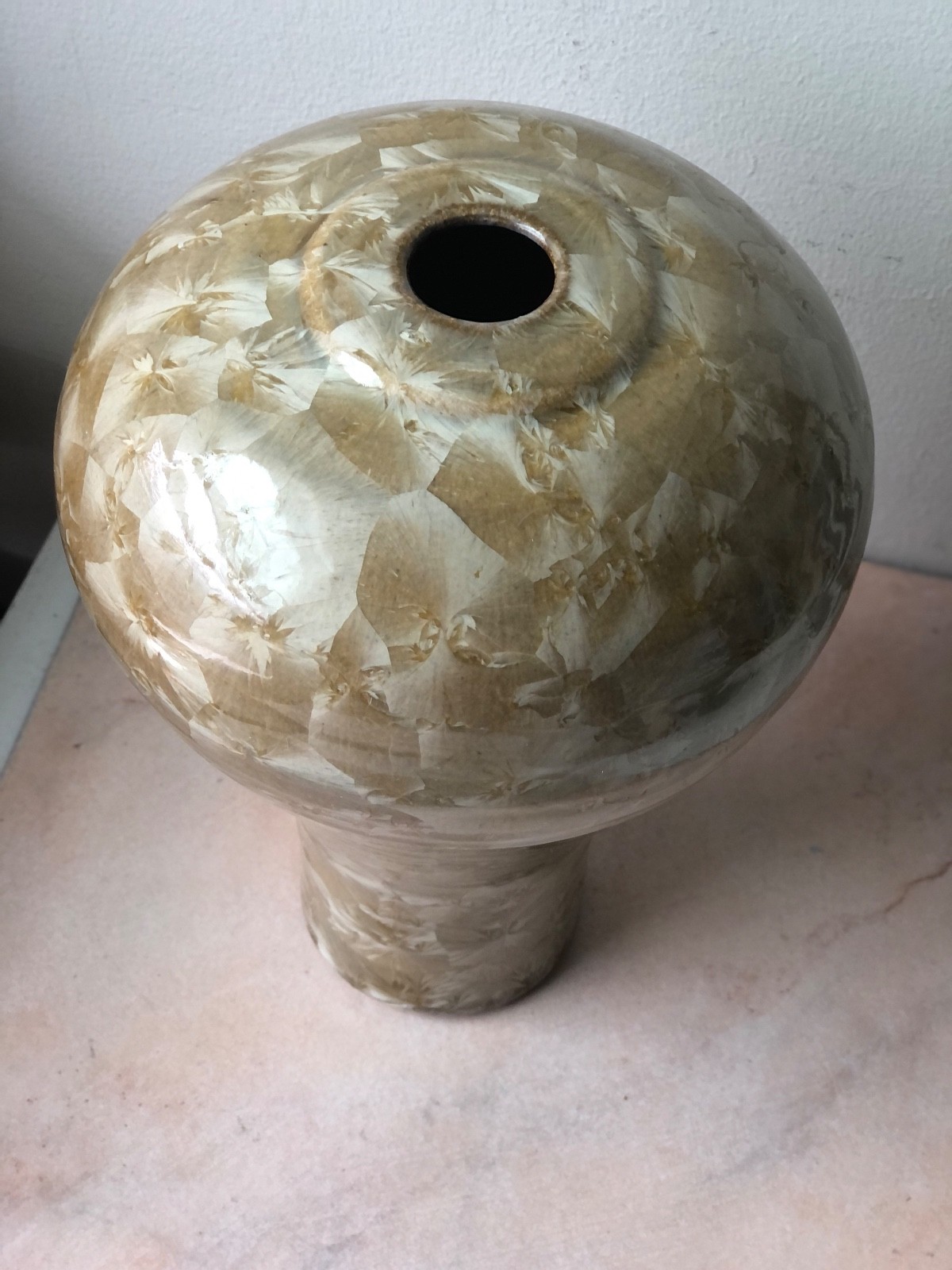 Magnificent Vintage Crystalline Glaze Art Vase ’87 Champagne Gold Color, Signed