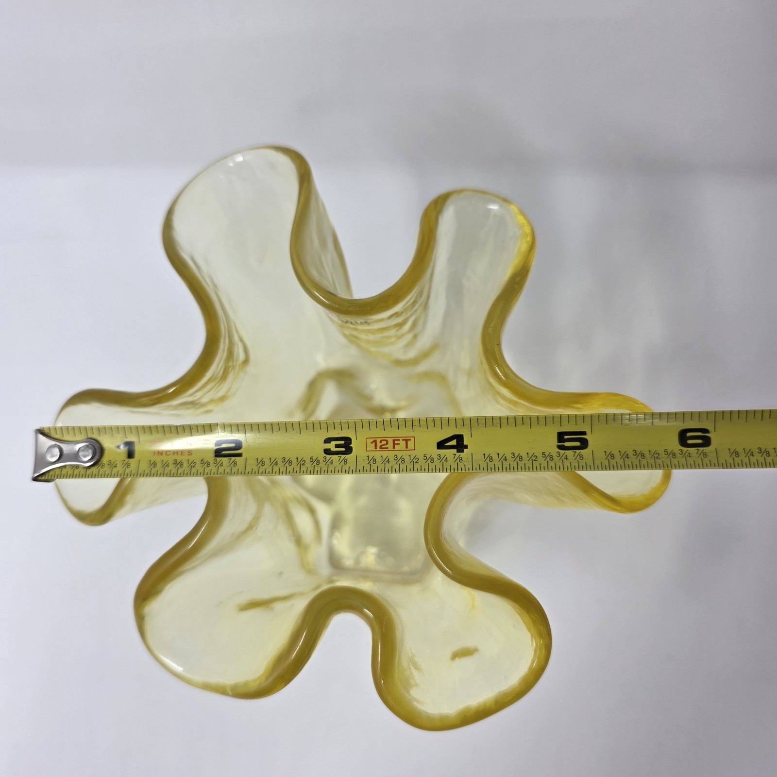 Muurla Finland Eva Ruffled Handkerchief Vase Yellow Vintage Blown Art Glass