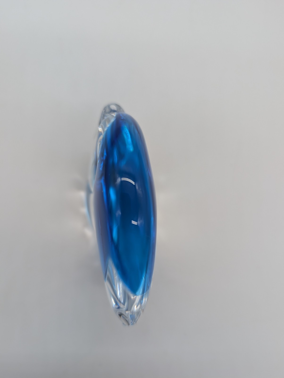 Josef Marcolin Signed Glass Paperweight Clear Blue Fish 3×4 Inches