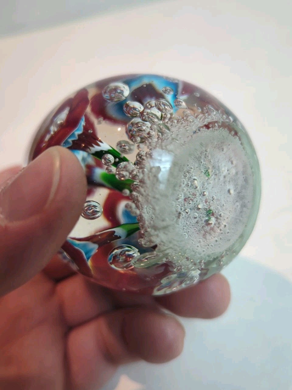 MURANO Glass PAPERWEIGHT EGG LAMPWORK FLOWERS Bubble’s Original Sticker Italy