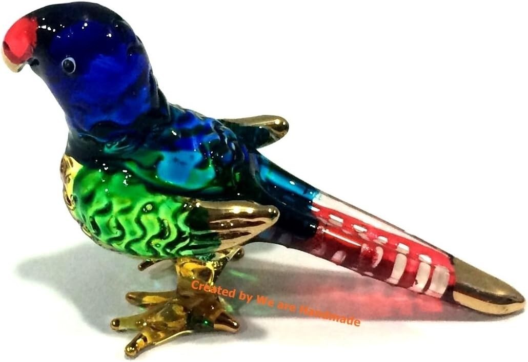 Handmade Mini Blown Glass 2″ Blue Parrot Bird Fantasy Collectible Figurine