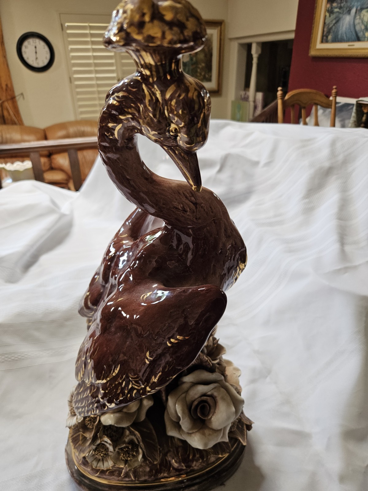 Freeman-Leidy Signed Ceramic Bird Figurines Floral Base Glossy Finish Decorative