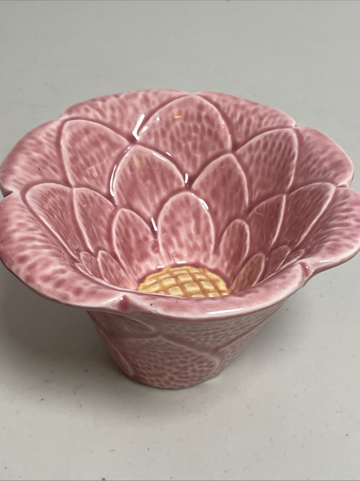 Vintage TIC Pottery USA Bowl Pink Cactus Flower Shaped Ceramic Dish