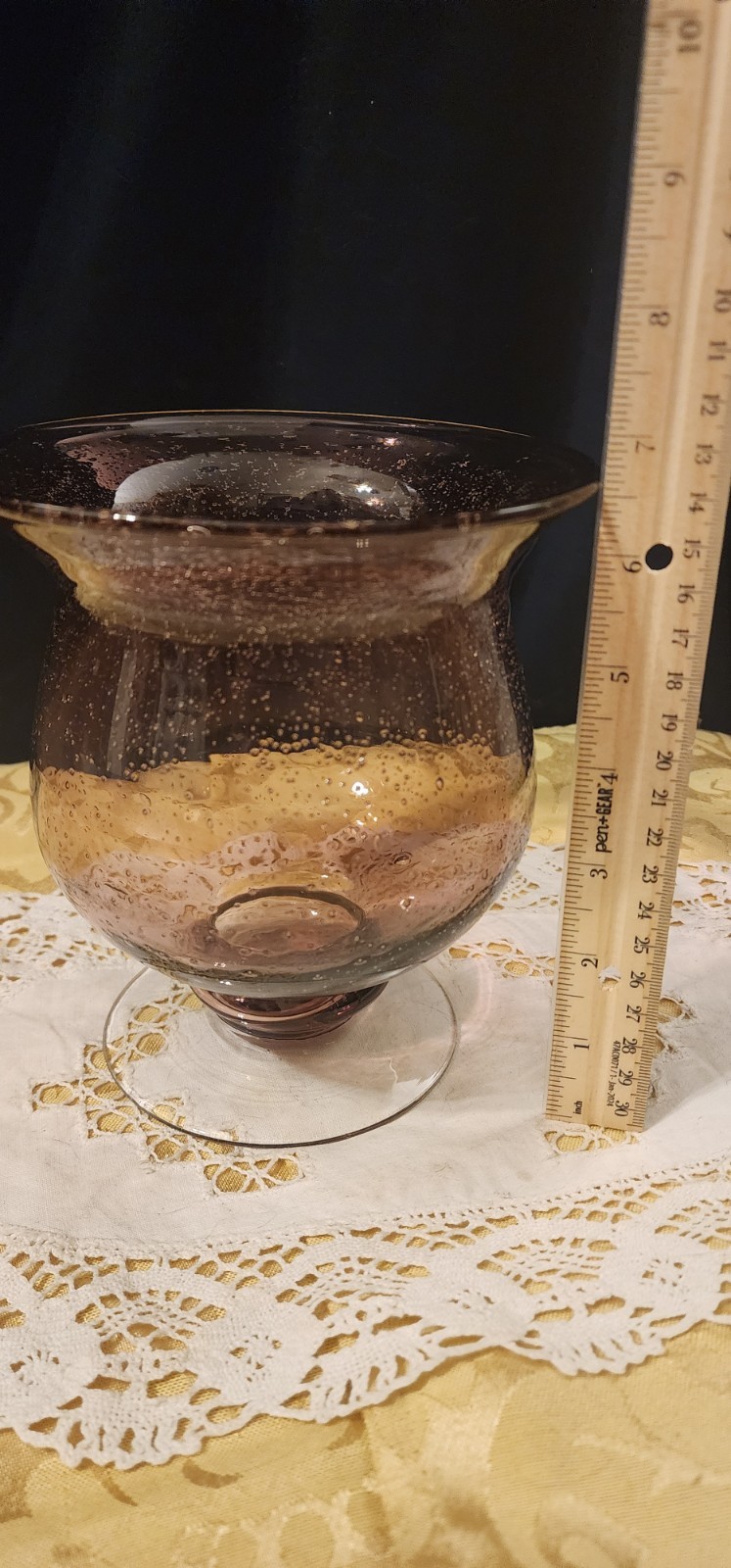 Murano Style Hand Blown Amethyst Art Glass Vase Bubble Flared Rim 6.5”