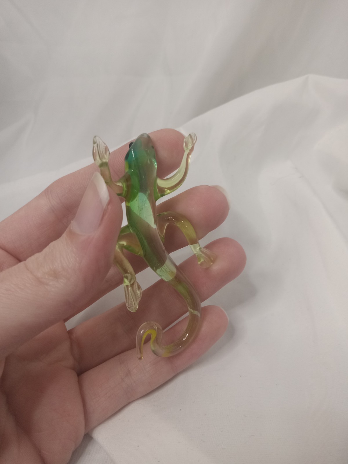 Hand Blown Murano Style Art Glass 3.25″ Green Gecko Lizard Reptile Figurine